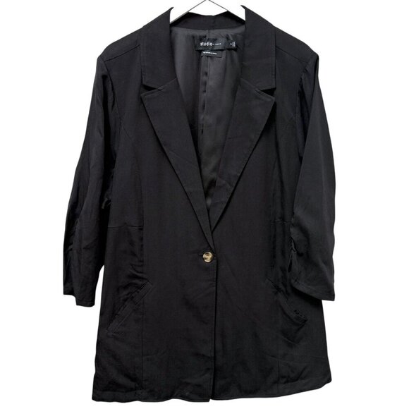 TORRID Studio Boyfriend Blazer Plus Size 3X Black Linen Lyocell Relaxed Jacket - Picture 1 of 10